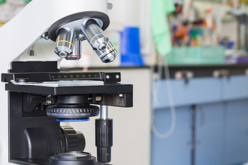 Close up of microscope at the blood laboratory	