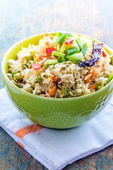 Fried Rice / Pilaf In a Bowl Vertical and Close Up image.
