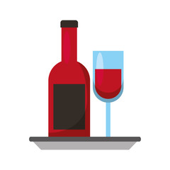 wine bottle and glass with plate celebration