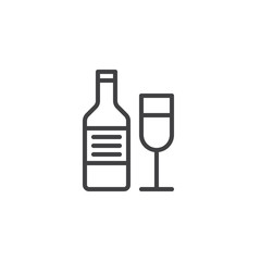 Wine bottle and wineglass line icon, outline vector sign, linear style pictogram isolated on white. Party and event symbol, logo illustration. Editable stroke