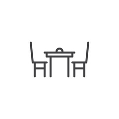 Dining table with chairs line icon, outline vector sign, linear style pictogram isolated on white. Symbol, logo illustration. Editable stroke