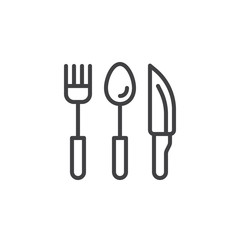 Cutlery, fork spoon and knife line icon, outline vector sign, linear style pictogram isolated on white. Symbol, logo illustration. Editable stroke