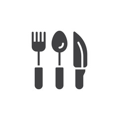 Cutlery, fork spoon and knife icon vector, filled flat sign, solid pictogram isolated on white. Symbol, logo illustration.