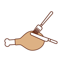 chicken or turkey thigh with fork knife food thanksgiving