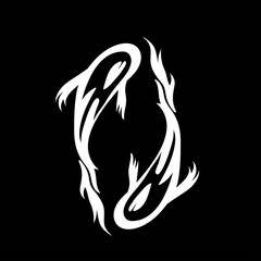 Two fish in black and white style. Twin fish yin yang concept. Contour for tattoo, logo, emblem and design elemen