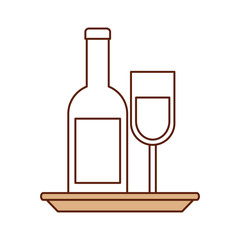 wine bottle and glass with plate celebration