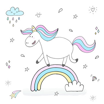 Cute unicorn print for kids. Vector illustration