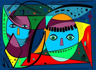 abstract colorful background , two stylized faces