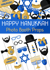 Happy Hanukkah photo booth props. Accessories for festival and party