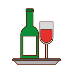 wine bottle and glass with plate celebration