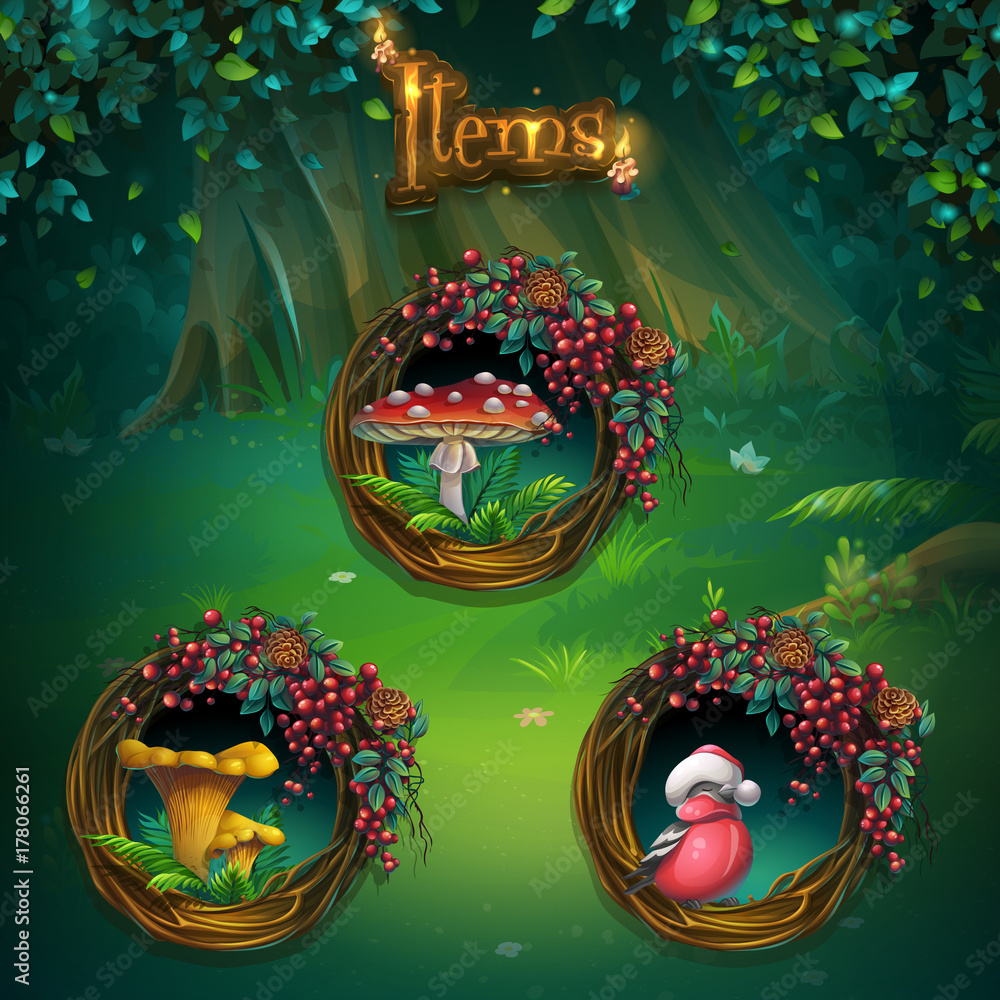 Poster set items for shadowy forest gui
