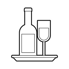 wine bottle and glass with plate celebration