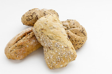 Assorted buns isolated on white.