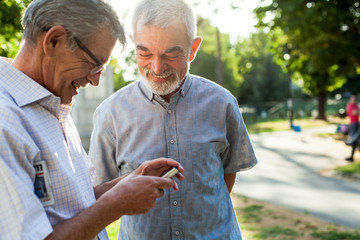 Senior gentlemen chatting in the park