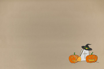 drawing greeting halloween background on paper crafts. greeting card and advertising space for text