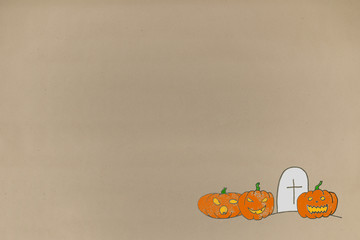 drawing greeting halloween background on paper crafts. greeting card and advertising space for text