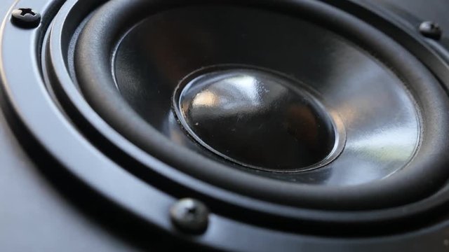 Details of bass speaker diaphragm footage - Close-up of modern high fidelity acoustic membrane