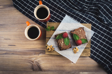 Coffee with homemade vegan brownies.