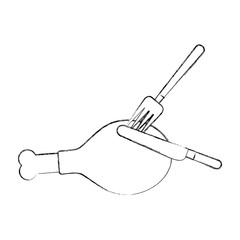 chicken or turkey thigh with fork knife food thanksgiving