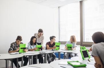 Students Studying at Modern Classroom