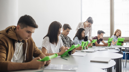 Students Studying at Modern Classroom
