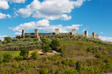 Fototapeta na wymiar View of the ancient medieval fortress of Monteriggioni, Tuscany. Italy