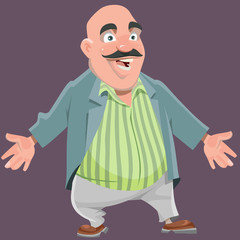 cartoon bald man in a suit smiling kindly