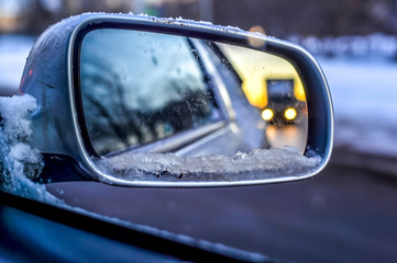 View in the side mirror of the car