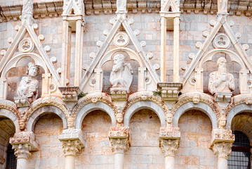 Particular of the Leaning Tower of Pisa in Piazza del Duomo, Tuscany