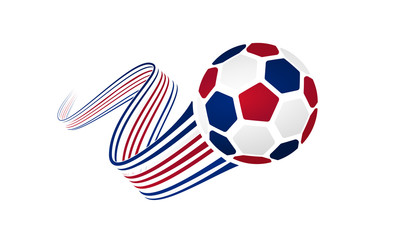 Costa Rica soccer ball isolated on white background with winding ribbons on blue, white and red colors