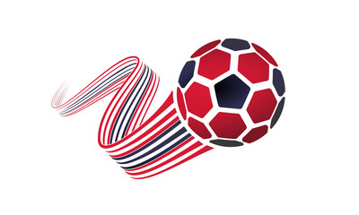 Obraz premium Trinidad and Tobago soccer ball isolated on white background with winding ribbons on black and red colors