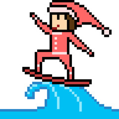 vector pixel art santa surf