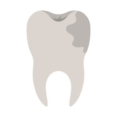 tooth with root and caries by side in colorful silhouette