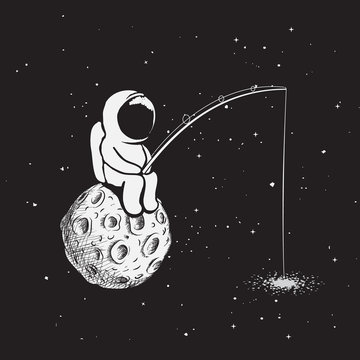 Astronaut with a fishing rod