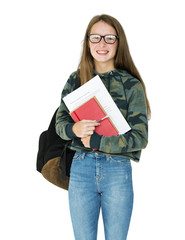 Fototapeta premium Teenage girl student smiling and holding textbook
