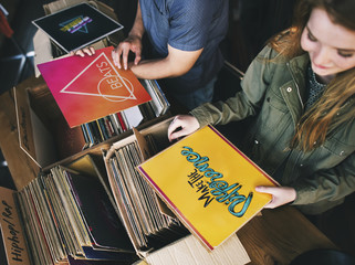 Young people in a record shop