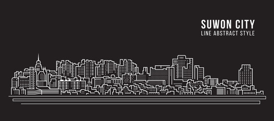 Cityscape Building Line art Vector Illustration design - suwon city