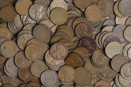 Close-up of one cent coins