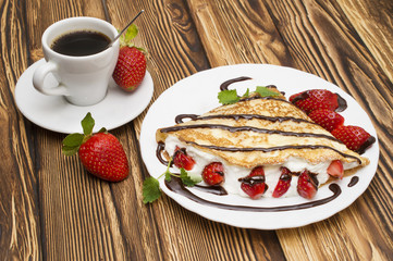 Crepes with Banana and strawberries
