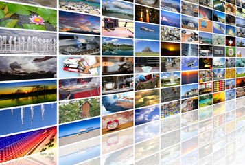 Fototapeta na wymiar Big multimedia video and image wall of the TV screen