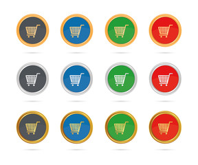 Einkaufswagen - Online-Shopping - Buttons Set - Bronze, Silber, Gold