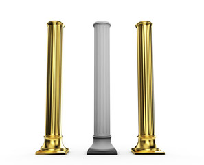 Golden column. 3d illustration on white background