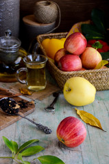 Apples on wood background