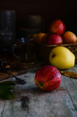 Apples on wood background