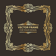 Vintage vector set gold retro frame, cards. Floral royal engraving design labels advertising place for text. Flourishes Line calligraphic background