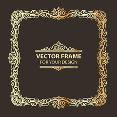 Vintage vector set gold retro frame, cards. Floral royal engraving design labels advertising place for text. Flourishes Line calligraphic background