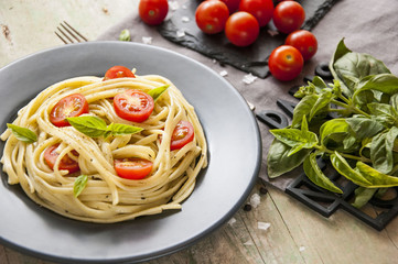 Homemade pasta with tomato