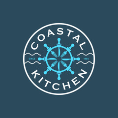 Coastal kitchen emblem. Vector vintage illustration.
