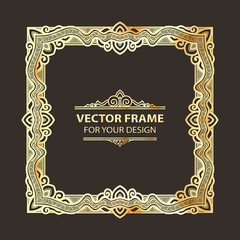 Vintage vector set gold retro frame, cards. Floral royal engraving design labels advertising place for text. Flourishes Line calligraphic background