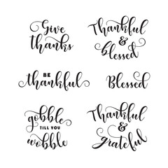 Thanksgiving day quotes calligraphy set. Vector vintage illustration.